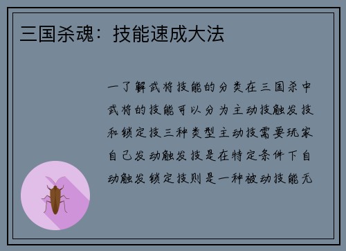 三国杀魂：技能速成大法