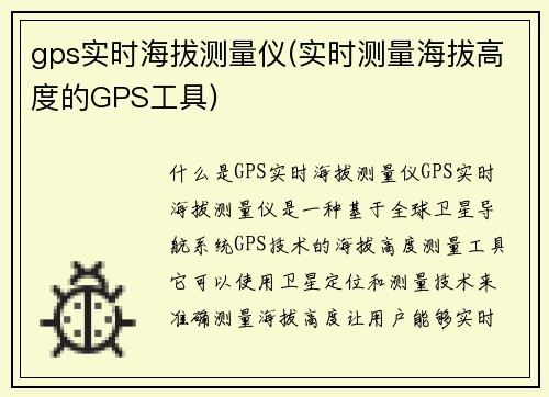 gps实时海拔测量仪(实时测量海拔高度的GPS工具)